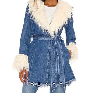 Penny lane faux fur coat in pacific tide